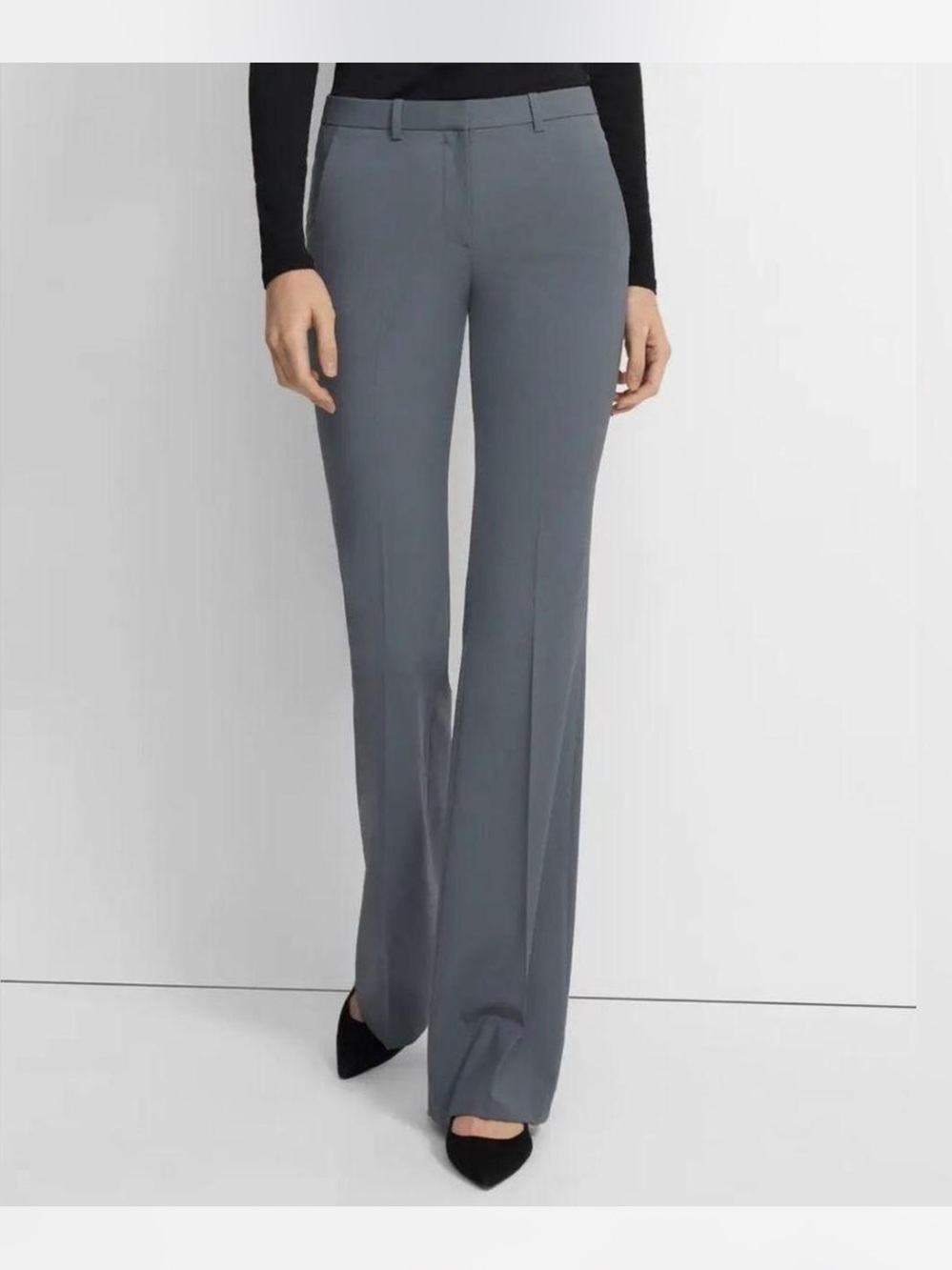 Theory Demitria Trouser Pants Wide Leg Gray Slate Wool Blend 8 Blue Granite